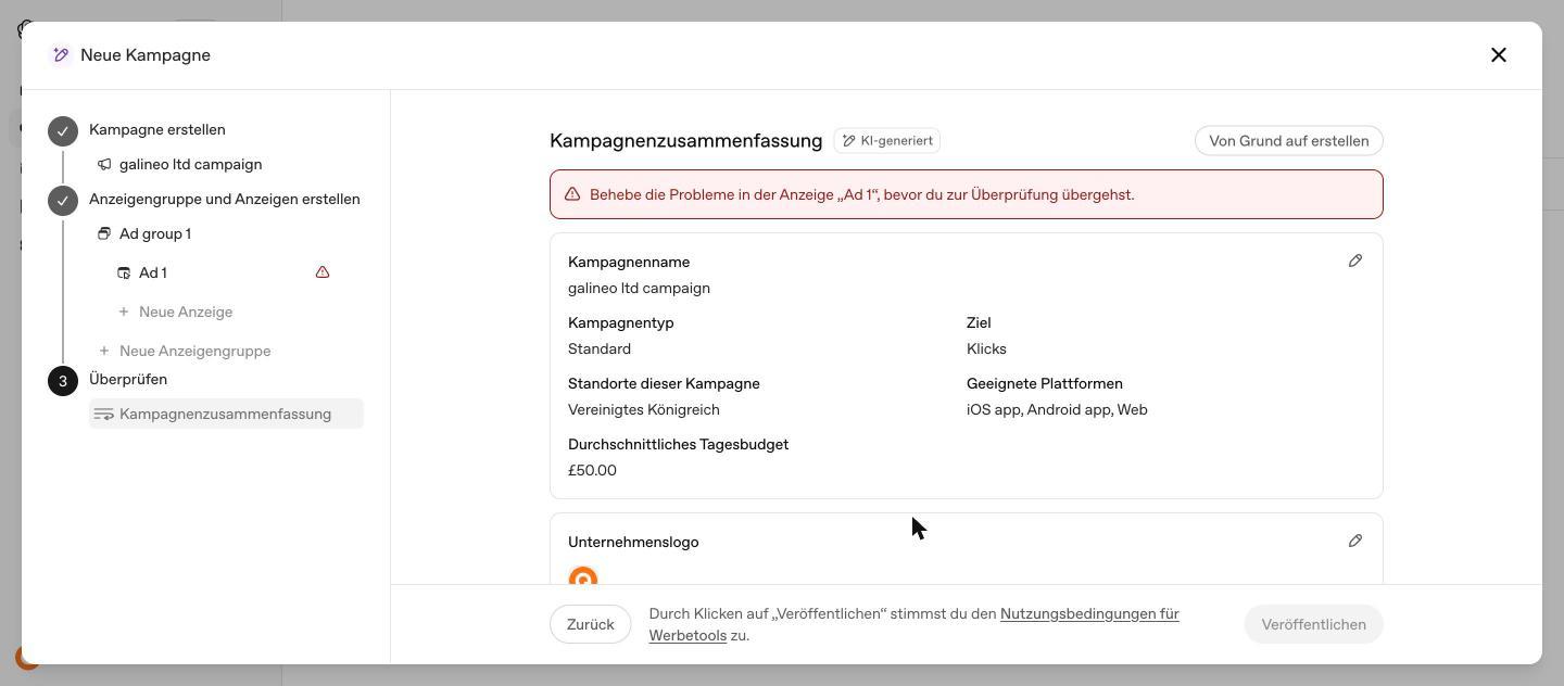 KI-generierte Kampagnenzusammenfassung mit Badge KI-generiert