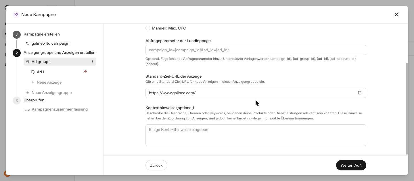 Deutschsprachige Fassung des Feldes Kontexthinweise mit dem vollständigen Hilfetext